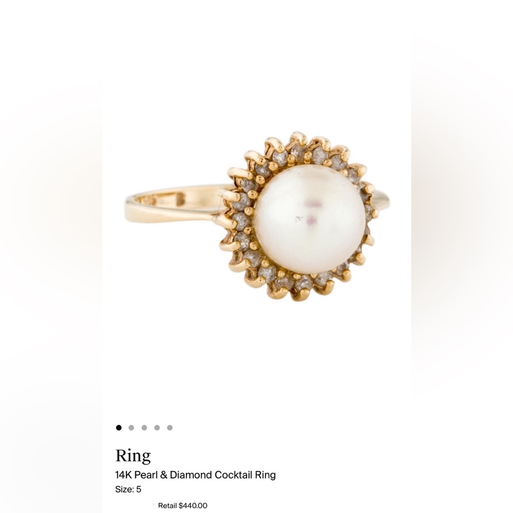 Gold Pearl & Diamond Cocktail Ring | size 5